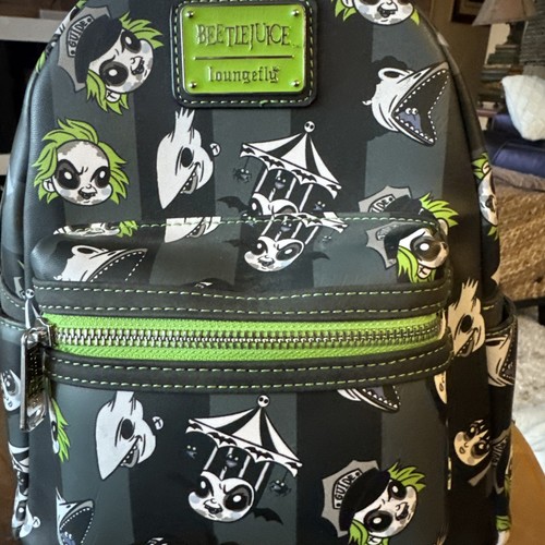Beetlejuice Loungefly chibi backpack bag straps green used once clean - Picture 3 of 7