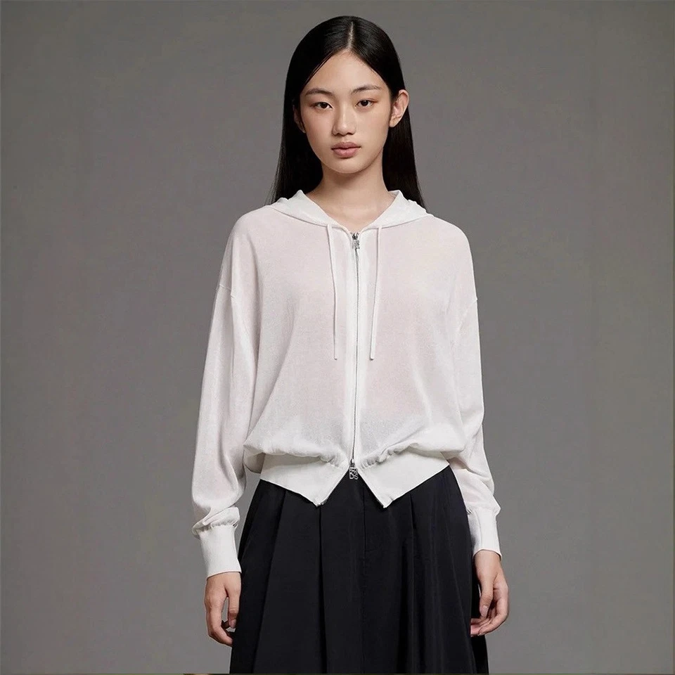 THE ROW Womens Hooded Long-sleeved Knitted Cardigan New Zip Loose Jacket Foto 2 de 4