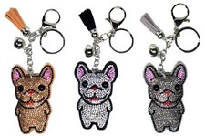 Frenchie Bulldog - Bling Crystal - Bag Charm Chain Keychain Key Ring Car Tassel