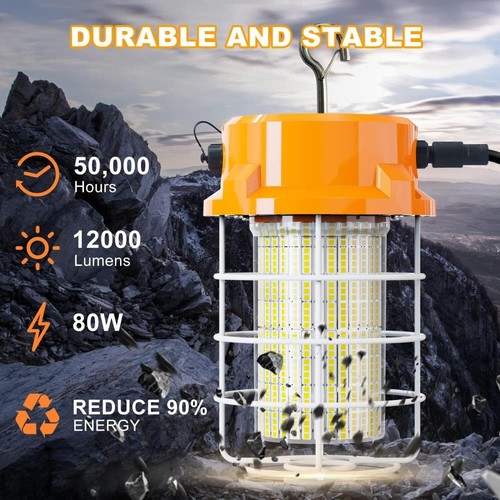 80W LED Temporary Work Light Portable Construction Jobsite Lights 5000K 12000Lm - Picture 2 of 6