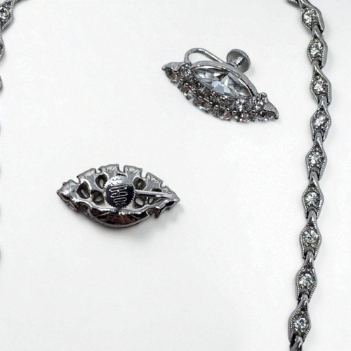 Juego de 3 pendientes collar vintage de diamantes de imitación Bogoff tono plata transparente excelente - Imagen 5 de 6