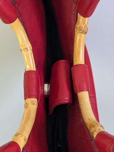 Fossil Red Leather Purse Handbag Satchel Bamboo Handles Removable Shoulder Strap - Picture 10 of 12