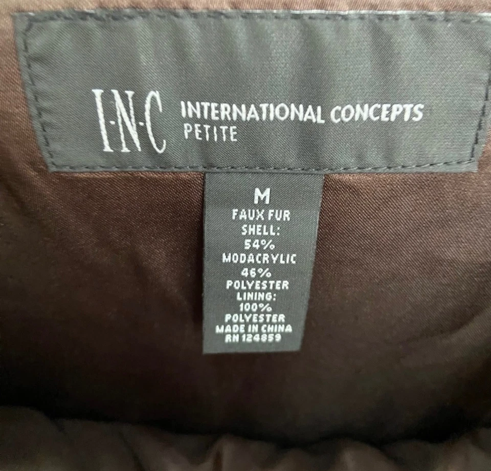 Poncho pequeño mediano para mujer INC International Concepts marrón blanco imitación piel Foto 4 de 4