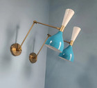 Italian Stilnovo Mid Century Brass Wall Sconce Pair Style Adjustable Lamp