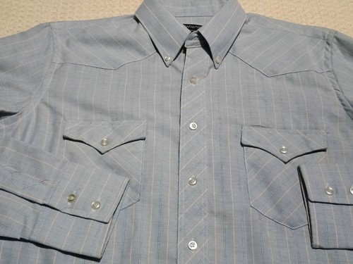 Vintage Wrangler Western Shirt Blue 16.5X34 Long Tail Large USA Single Needle - Picture 6 of 20
