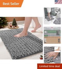 24x17 Gray Chenille Bathroom Rug - Ultra Soft, Machine Washable, Stain Resistant