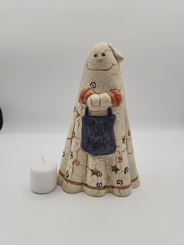 Ghost Candle Light Ceramic Figurine Crackle Finish Trick or Treat Halloween - Picture 15 of 16