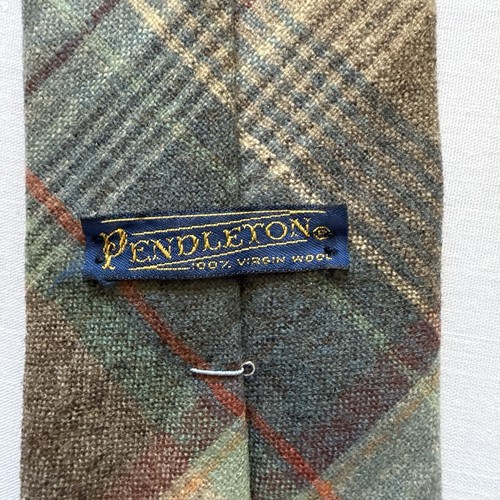 Pendleton Men’s Tie Plaid 100% Virgin Wool Made In USA Vtg 60s 70s Brown Green - Picture 2 of 12