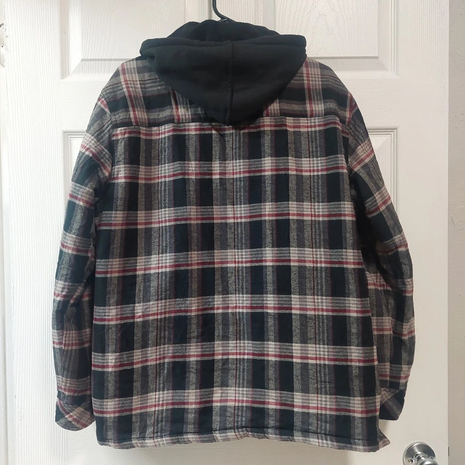 Boston Traders Hooded Flannel Jacket L Lined Outdoor Zip/ Button Plaid Hoodie - Image 2 of 4