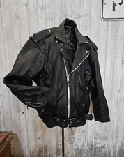 Heavy Black Leather Motorcycle Jacket, USA Bikers Dream Apparel, Size 56, 2-3XL?