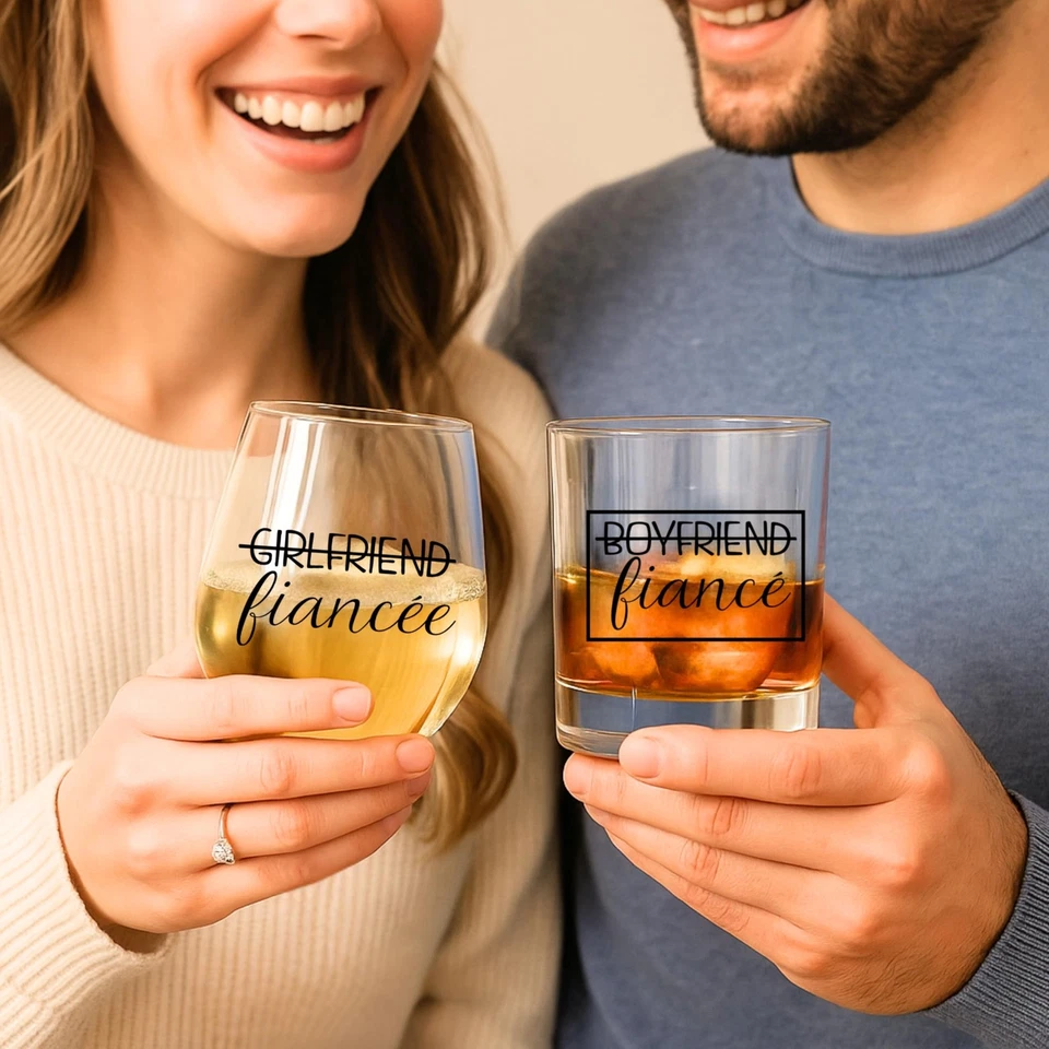 Juego de regalo de copa de vino y whisky para novio y novia - Regalos de compromiso para... Foto 2 de 4