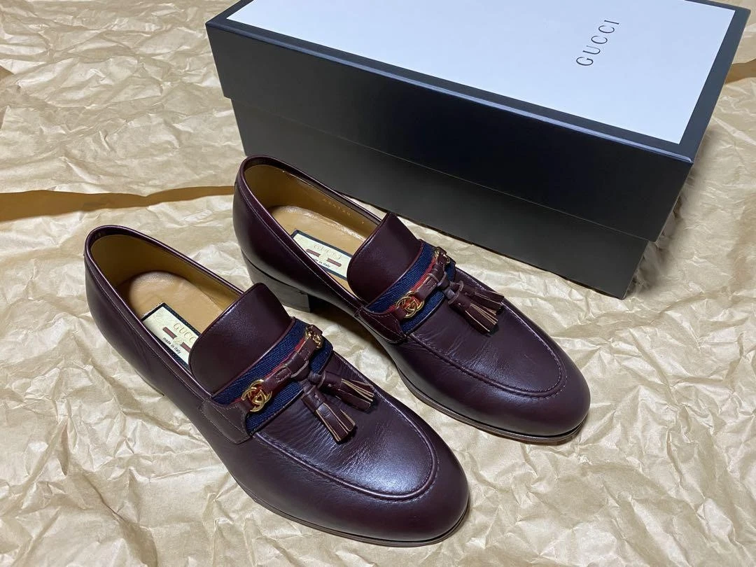 Mocassins plats homme GUCCI cuir véritable taille 41 US7,5 bordeaux logo mors de cheval