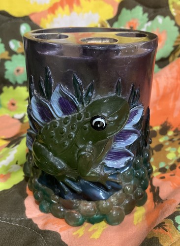 Bezaubernder Lucite 60er 70er Frosch Badezimmer Zahnbürstenhalter Dekor Lila Selten! 🐸
