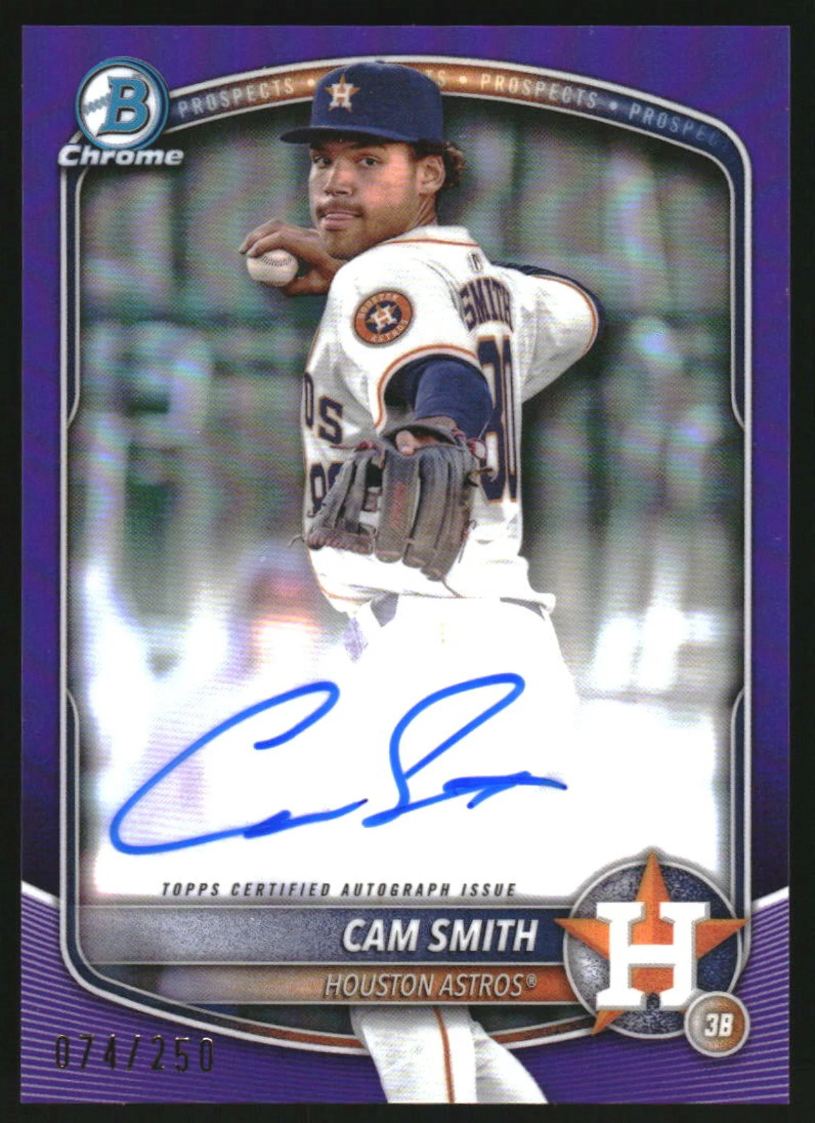 2025 Bowman Chrome Prospect Autographs Purple #CPA-CSM Cam Smith Auto /250