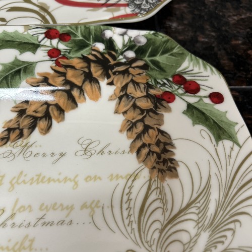 Square Dinner Plates HOLIDAY WISHES 222 Fifth. Set Of 4. Porcelain 10.5 Inch New - Picture 4 of 6