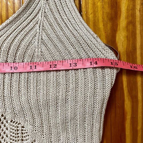 Freshman 1996 Cream Crochet Knit Maxi Dress M Lined Stretch Boho Chic Coastal - Picture 12 of 16