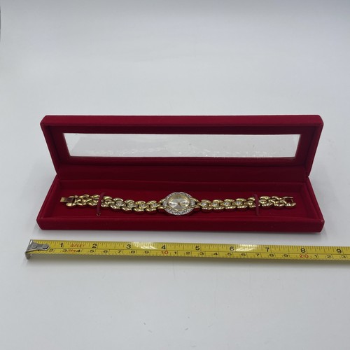 EJ Watch Gold Tone Rhinestones Japan Movement SS Back Base Metal Bezel Box READ - Picture 2 of 4