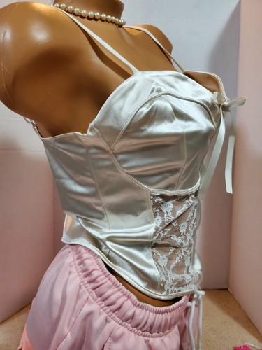 NWT H&M iVORY SWEETHEART SATiN LACE STRAPPY CORSET TOP W/BOW L - Picture 9 of 12