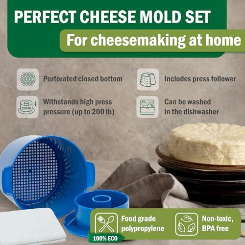 Cheese Mold for Cheese Making Cheese with Follower 1/2 gal Blue - Cheesemakin... - Picture 2 of 9