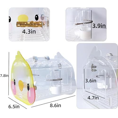 Small Bird Carrier Travel Cage Transparent Parakeet Carrier Backpack Yellow - Picture 7 of 7