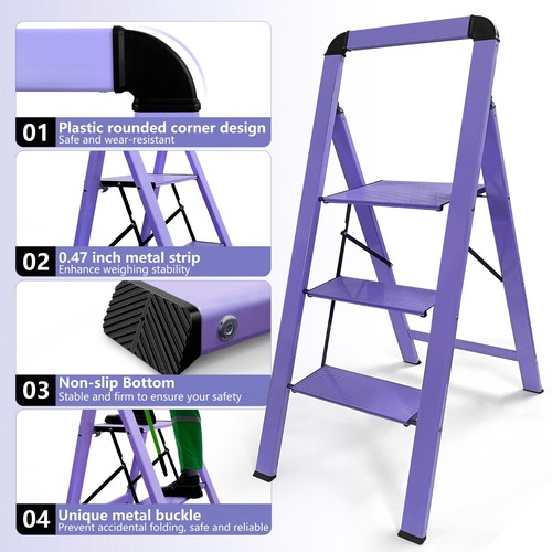 3 -Steps Ladder Lightweight Aluminum Folding Step Stool W/Bright Color - Picture 22 of 22