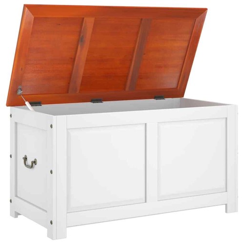 vidaXL Storage Chest with Lid Brown and White Solid Wood Acacia HEE - Picture 7 of 9