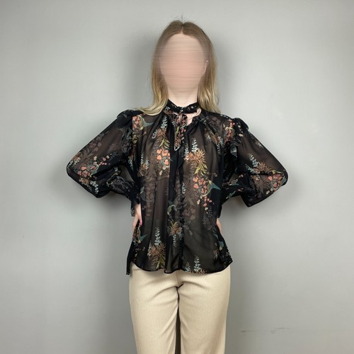 AllSaints Women’s Black Floral Overprinted Sheer Blouse – Size 0US / 4UK / 32EU - Picture 3 of 11
