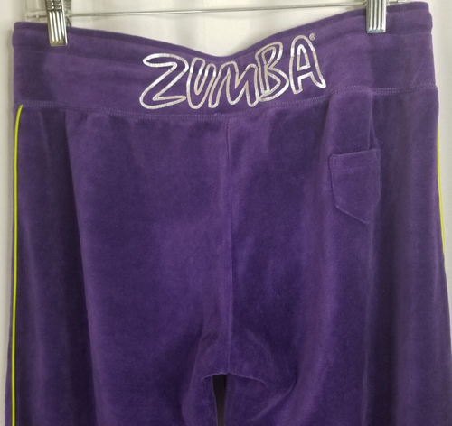 Women's Track Suit ZUMBA Purple Velour Look Lime Green Trim Logo Sizes M/L - Picture 16 of 17
