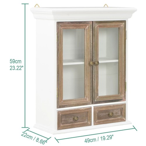 Small Kitchen Wall Cupboard Acrylic Glass Doors Drawers Distressed Look Cabinet - Picture 2 of 9