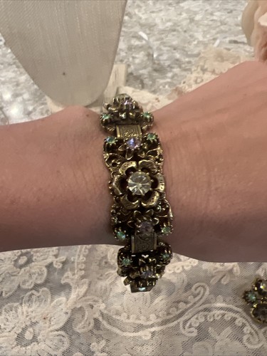 Florenza Bracelet earring set Rhinestone as is missing stones signed - Picture 15 of 22