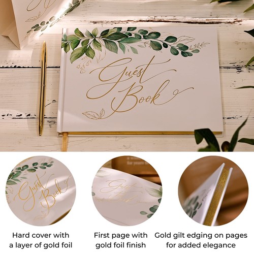Gold Foil Greenery Wedding Guest Book 7 x 9 inches | Pen & Table Sign | Resgi... - Picture 5 of 6
