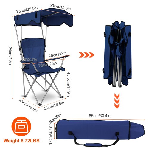 Heavy Duty Camping Chair With Canopy Shade Portable Folding Chair w/ Cup Holder - Picture 5 of 36