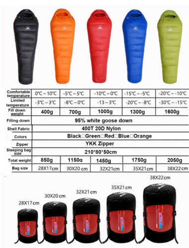 Very Warm Goose Down Filled Mummy Style Sleeping Bag Fit for Winter Thermal - Picture 23 of 37