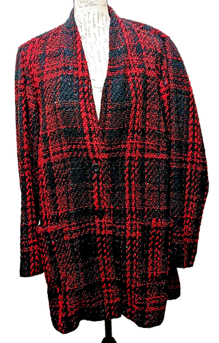Lane Bryant Long Blazer Plus 22/24 Red Black Plaid Career Desk to Dinner