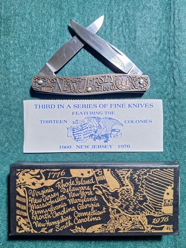 RARE SCHRADE USA / PARKER FROST LE 13 COLONIES KNIFE NEW JERSEY NOS 1 OF 3000 - Picture 2 of 9