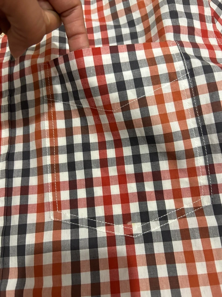 Мужская рубашка Jack Spade на пуговицах с длинным рукавом красная, белая и синяя клетчатая размер XL - Изображение 4 из 4