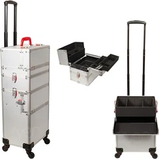 6-in-1 Rolling Makeup Case Organizer Two Removable Trays Keylocks Divider by VER