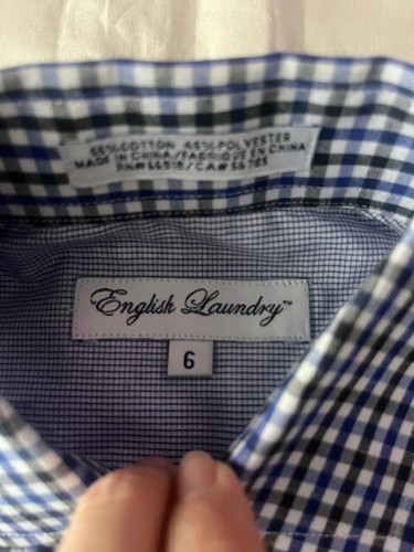English Laundry Shirt Boy Kid's Size 6 Blue White Gun Club Button Up Long Sleeve - Picture 2 of 18