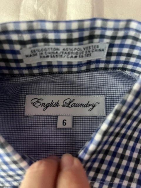 Английская рубашка для стирки мальчика детский размер 6 синий белый пистолет клуб на пуговицах длинным рукавом - Изображение 2 из 4