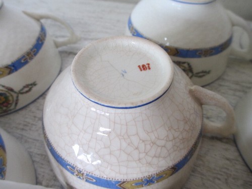 Vintage 1940'S Carlton Shape England W.H. Grindley Set of 7 Tea Cups - Blue Trim - Picture 7 of 7