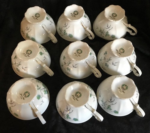 Mitterteich Bavaria 9 Teacups, Green Ming Pattern, Made In Germany - Picture 4 of 12