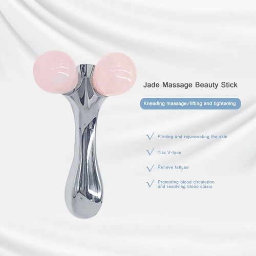Natürlicher Rosenquarz Roller Gesichtsmassagegerät, V Gesichtsroller Massagegerät Schönheitswerkzeug - Bild 4 von 11