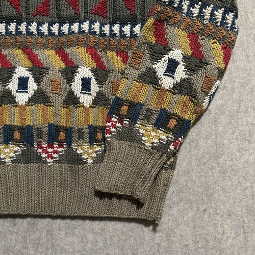 VTG Boston Traders Hand Knit Sweater Tan Multi Large Dad Geometric Aztec - Picture 13 of 13