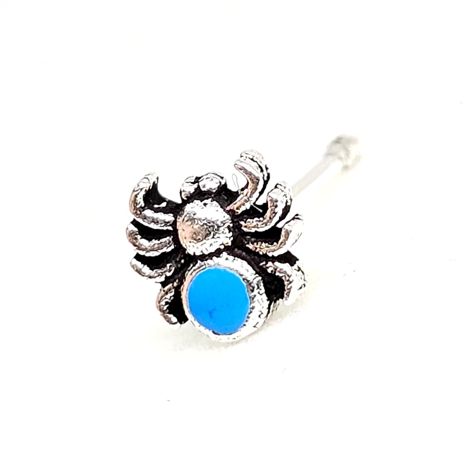 Borchia naso ragno smalto blu 22 g (0,6 mm) argento 925 piercing estremità a ... - Immagine 3 di 4