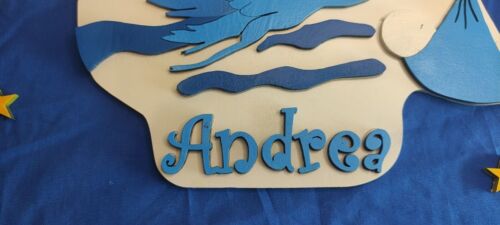 Fiocco nascita personalizzato con nome (32 cm x 26 cm). Fiocco nascita cicogna - Foto 5 di 14