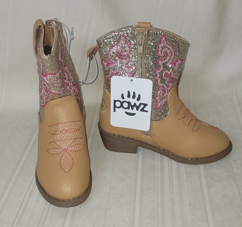 Botas de Vaquero NIÑOS PEQUEÑOS Talla EE. UU. 11 Tostado Texturizado Imitación Cuero Brillo Por Pawz - Imagen 2 de 6