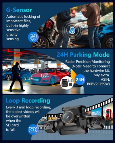 AI Dash Cam Front Rear Inside with Driver Monitor System, 360° Car Camera 128GB - Picture 5 of 24