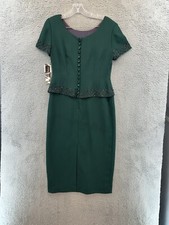 Donna Morgan Dress Womens 8 Petite Green Iridescent Bead Sequin Sheath Midi NWT