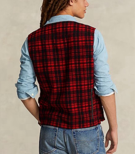 Polo Ralph Lauren Country utility Vest Plaid Wool Blend RED Check Polo Size L - Picture 6 of 22