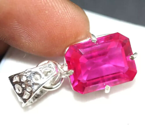 30CT Natural Zafiro Rosa Corte Esmeralda 925 Plata Maciza Colgante Gema - Imagen 5 de 9